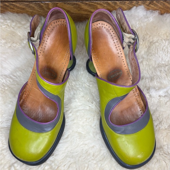 John Fluevog Mini Elif Size 9.5 Mary Jane Heels Olive/Gray/Purple DISCONTINUED - Picture 5 of 14